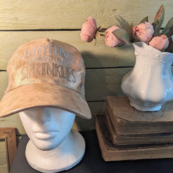 Disney Parks "EVERYTHING'S better with SPRINKLES" Baseball Cap Hat Shimmery Gold - Picture 2 of 9